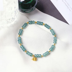 天然A货翡翠危料蓝水盘珠原创款手链女款翡翠简约款手串饰品