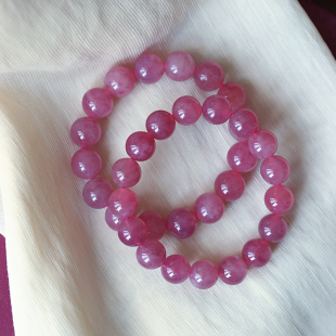 天然粉水晶老矿马粉手链 粉水晶果冻粉马粉手串饰品 女款