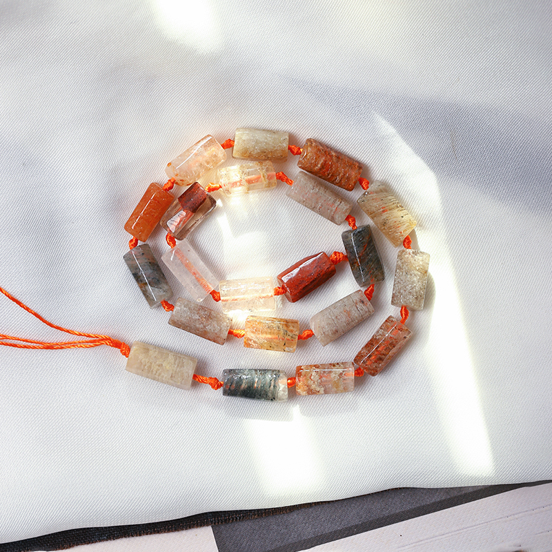 工厂处理天然原色彩幽灵能量柱款半成品 女款水晶散珠配件diy材料