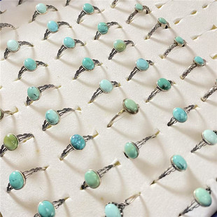 绿松石手饰饰品 女款 天然湖北原矿绿松石纯银复古托镶嵌款 戒指