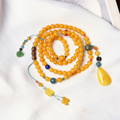 琥珀蜜蜡饰品礼物 女款 天然老蜜蜡圆珠原创搭配款 多圈手链毛衣链