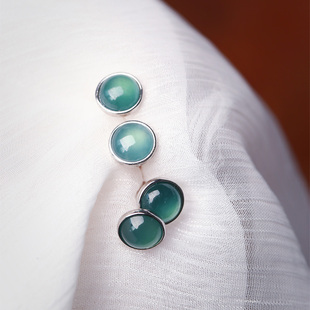 极力推荐 天然A货翡翠危料蓝水纯银镶嵌款耳钉女款翡翠耳钉饰品