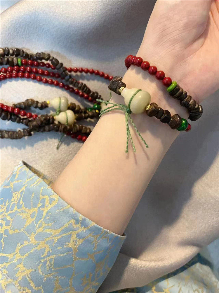 天然沉香随形搭配原矿朱砂原创搭配款手链 女款沉香手串饰品