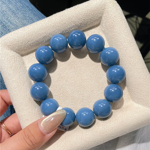 彩宝晶手串饰品礼物 男女款 少见 货天然蓝色澳宝圆珠单圈手链