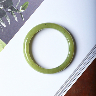 天然和田玉新疆料黄口飘青花手镯 女款猕猴桃料玉镯妈妈镯饰品