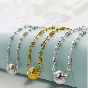 999足银碎银款满天星仙女链猫眼珠款项链 女款纯银简约锁骨链饰品