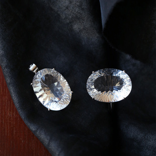 天然白水晶切面纯银镶嵌款吊坠/戒指 女款水晶银镶嵌彩宝饰品