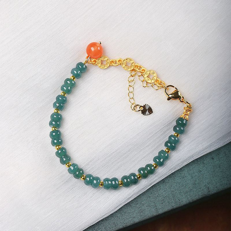 翡翠危料蓝水盘珠原创搭配款手链