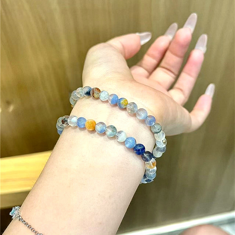 精品 天然蓝发晶蓝线石多宝色款手链 女款高端水晶手链礼物