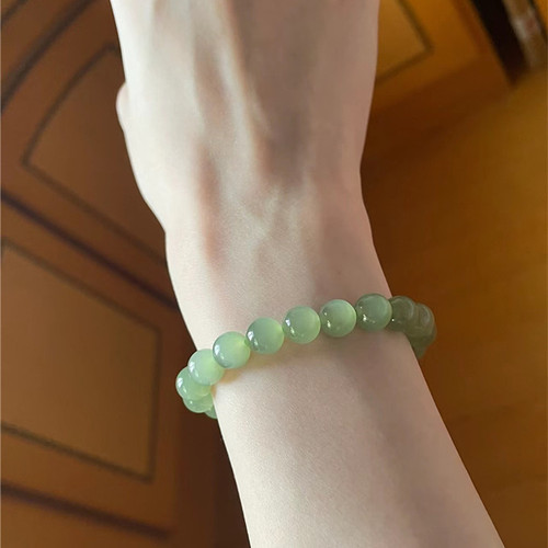 精品 天然和田玉青玉冰晴水圆珠款手链 女款高端玉石手串饰品礼物