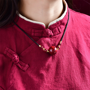 天然保真朱砂转运珠吊坠女锁骨链本命年吊坠紫金砂圆珠手工编织绳