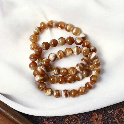 天然和田玉糖料牛轧糖款手链 油润感好飘花感好 女款玉石手链饰品