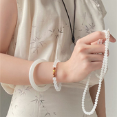 天然和田玉俄料羊脂白玉佛珠链猪油膏白女款 玉石手串项链饰品礼物