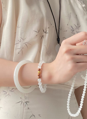 天然和田玉俄料羊脂白玉佛珠链猪油膏白女款玉石手串项链饰品礼物