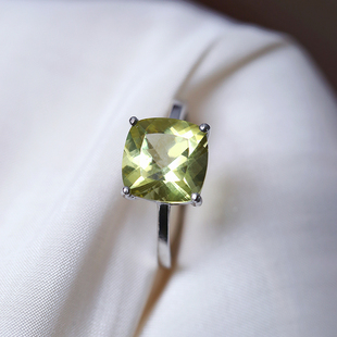 天然黄水晶柠檬黄纯银镶嵌方糖款 圈口可调节女水晶指环饰品 戒指