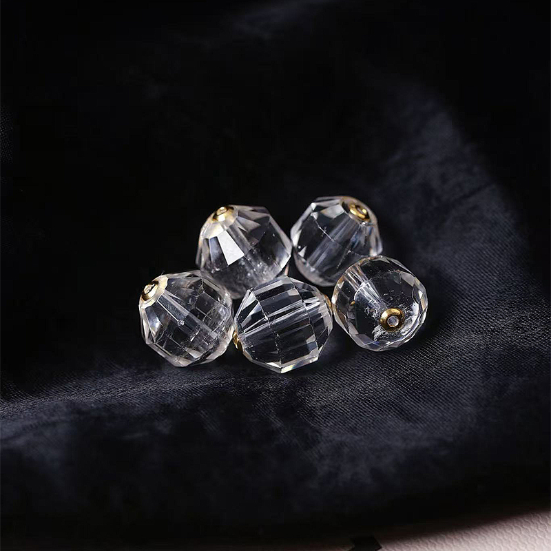 天然白水晶刻面珠18K金贴片镶嵌转运珠吊坠女款水晶手链配件隔珠