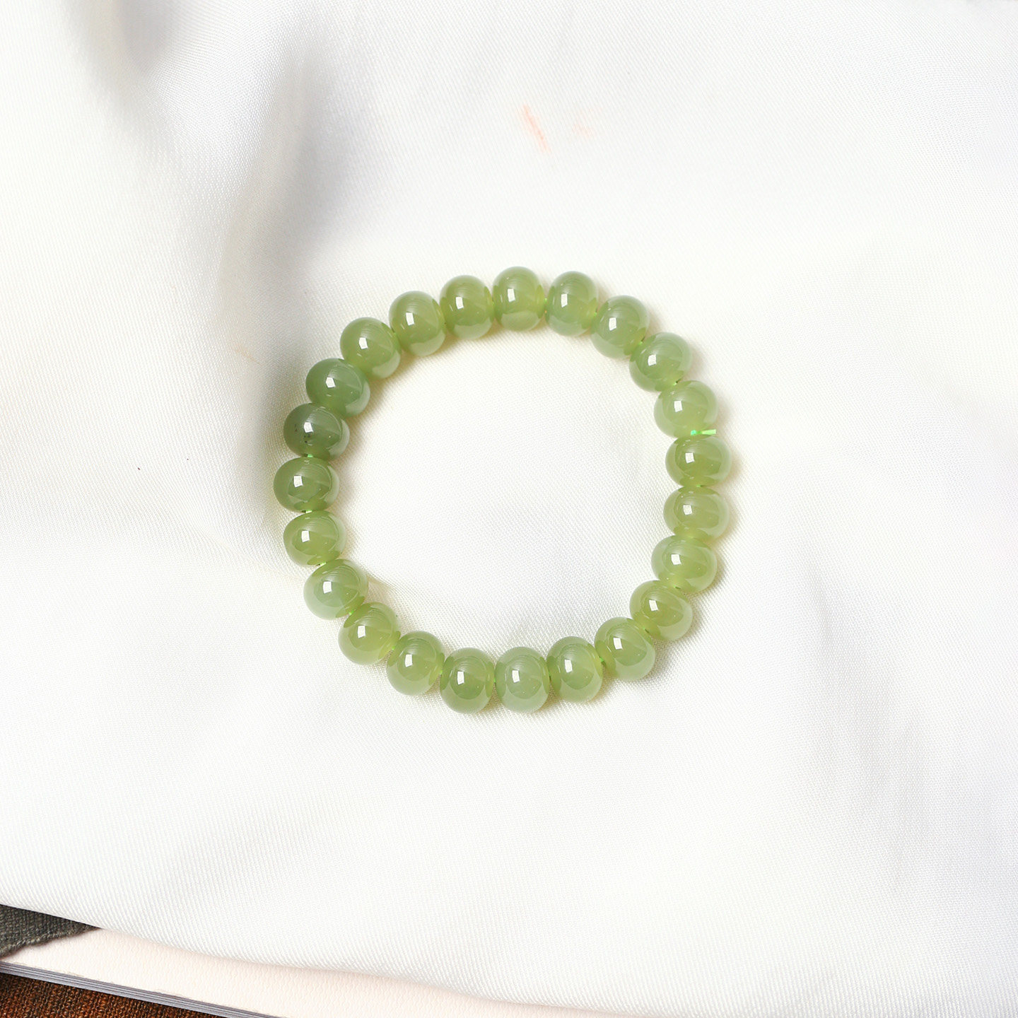 天然和田玉青海料青玉盘珠款手链 男女款玉石冰晴水手串饰品