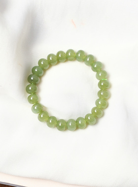 天然和田玉青海料青玉盘珠款手链 男女款玉石冰晴水手串饰品