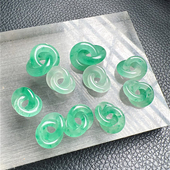 天然独龙玉冰飘花色环环相扣双环吊坠配件非洲翠翡翠色冰透飘绿花