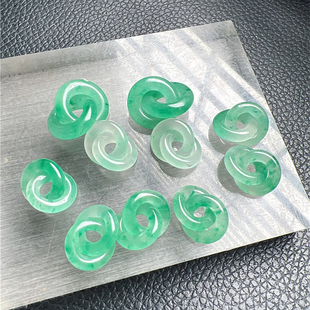 天然独龙玉冰飘花色环环相扣双环吊坠配件非洲翠翡翠色冰透飘绿花