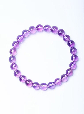 天然莫桑比克紫水晶圆珠款手链 冰透净体女款水晶紫色手串饰品
