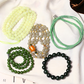 一物一图 烟灰糖料青玉碧玉和田玉单圈手链多圈珠链 孤品清仓捡漏