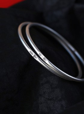 999足银古法圆条平安喜乐手镯女款时尚流行手饰手镯饰品礼物