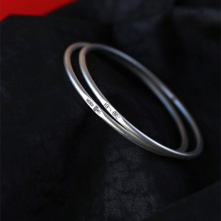 999足银古法圆条平安喜乐手镯女款时尚流行手饰手镯饰品礼物