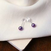 珍珠简约款 女款 耳饰礼物 耳钉 天然淡水紫珍珠镀银镶嵌款