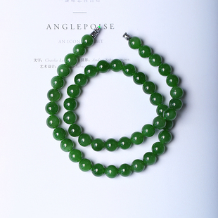 高端玉石项链饰品礼物 女款 天然俄罗斯碧玉冰阳绿圆珠款 项链