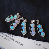 精品彩宝 彩宝饰品火彩好 女款 天然欧珀纯银镶嵌福豆款 吊坠