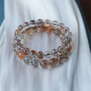 水晶超七骨干水晶手串饰品礼物 女款 天然黑金超七圆珠款 手链