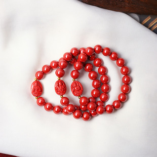 原矿朱砂帝王砂本命佛圆珠手串单圈手链手工编织男女本命年