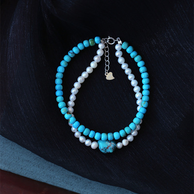 天然原矿绿松石搭配珍珠款手链