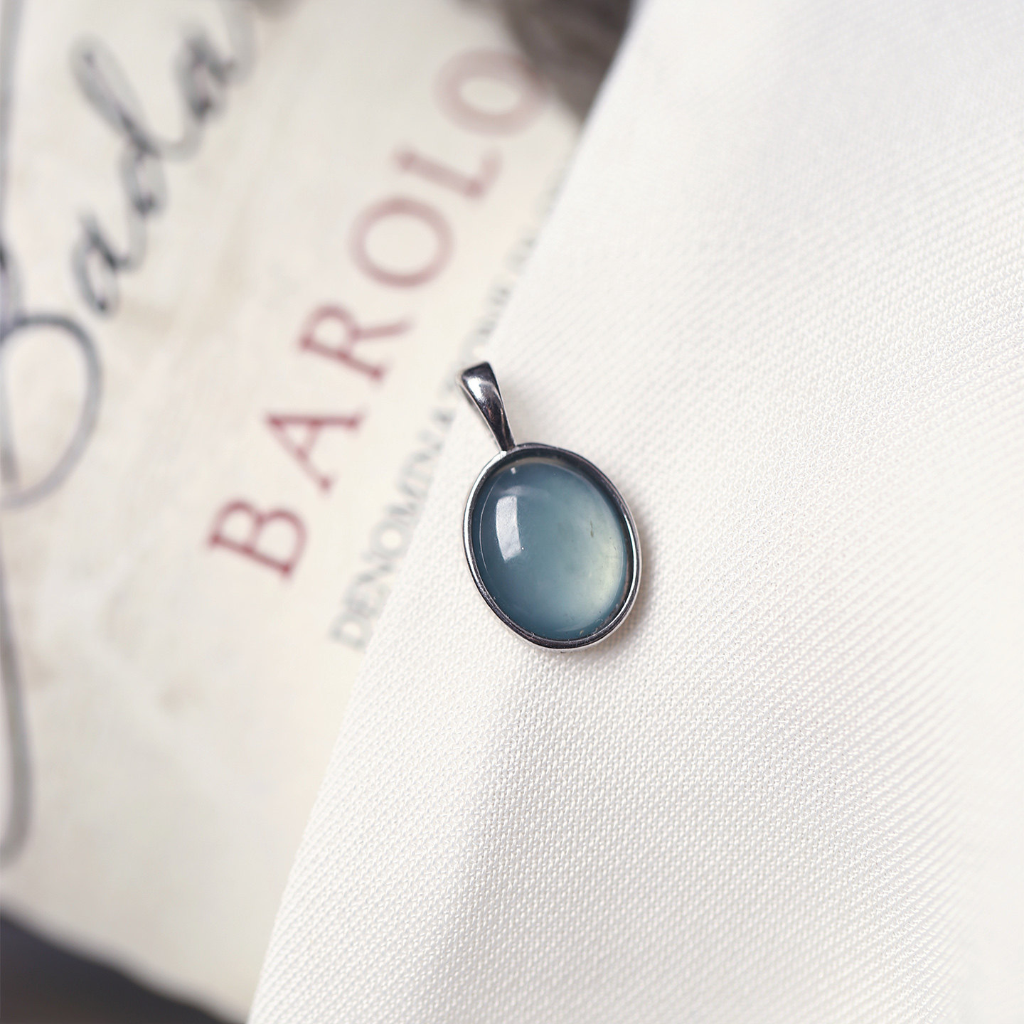 天然A货翡翠危料蓝水纯银镶嵌蛋面款吊坠锁骨挂坠 女款翡翠饰品