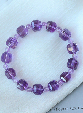 天然紫水晶方糖块款手链 女款紫色水晶手串饰品礼物