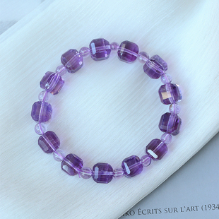 紫色水晶手串饰品礼物 女款 天然紫水晶方糖块款 手链
