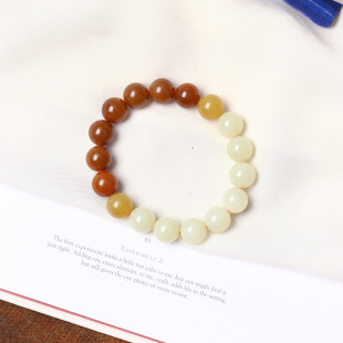 玉石手串饰品礼物 男女款 精品天然和田玉糖料渐变色圆珠款 手链