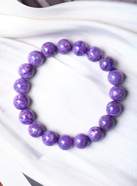 天然水晶紫龙晶圆珠款手链 女款紫色水晶查罗石手串饰品礼物