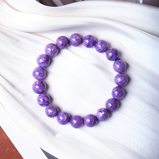 天然水晶紫龙晶圆珠款手链 女款紫色水晶查罗石手串饰品礼物