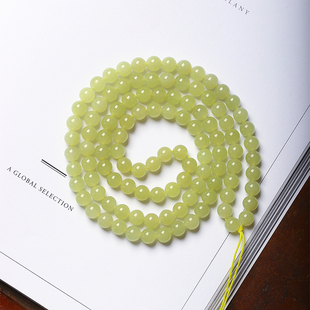 精品 天然和田玉新疆料若羌黄口料圆珠款佛珠链 男女黄玉链子饰品