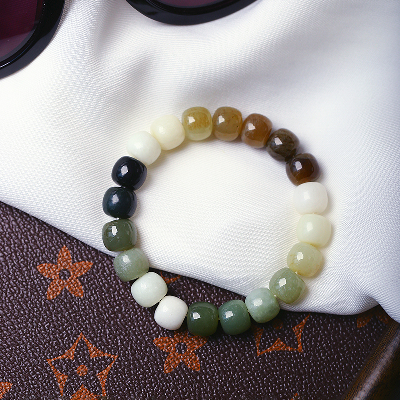 特价处理天然和田玉多宝色渐变色老型珠款手链男女款玉石手链饰品