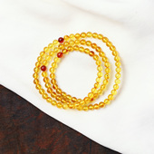 琥珀金珀蜜蜡多圈手串饰品礼物 女款 天然琥珀金珀圆珠款 三圈手链