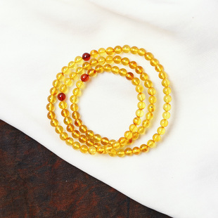 琥珀金珀蜜蜡多圈手串饰品礼物 女款 天然琥珀金珀圆珠款 三圈手链