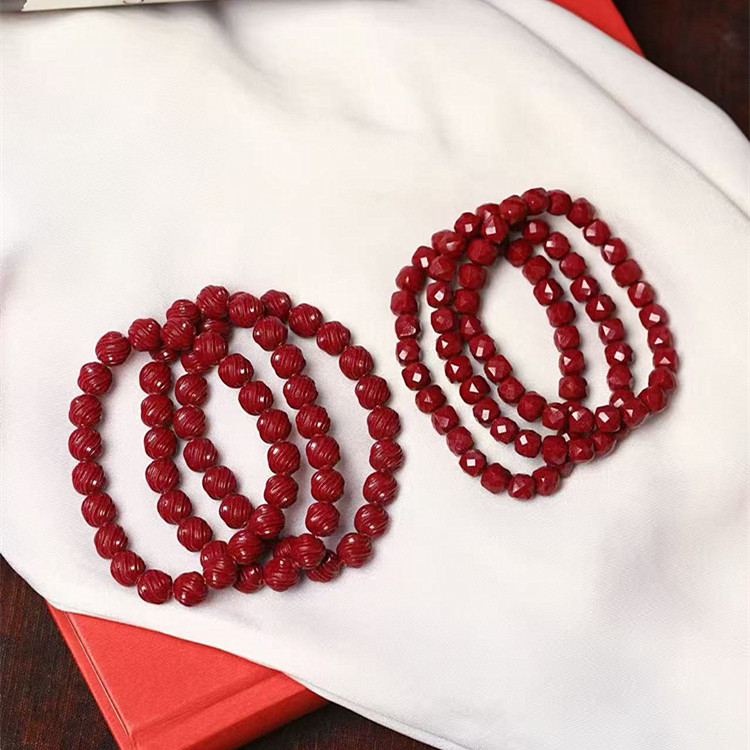 高含量朱砂天然朱砂紫金砂刻面 扭扭珠单圈手链 男女款切面饰品