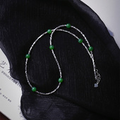 天然俄罗斯碧玉圆珠搭配925碎银款 纯银饰品 女款 项链 手链