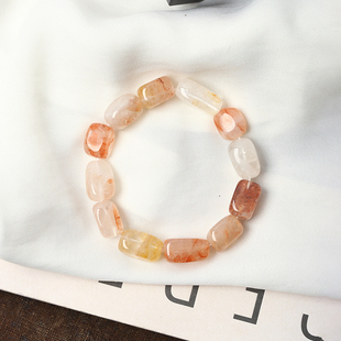 福利价天然水晶红胶花随性珠不规则单圈手链男女款 水晶手串饰品