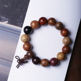 福利 天然檀木多宝色圆珠款手链鸡翅木紫檀酸枝木男女士手串礼物