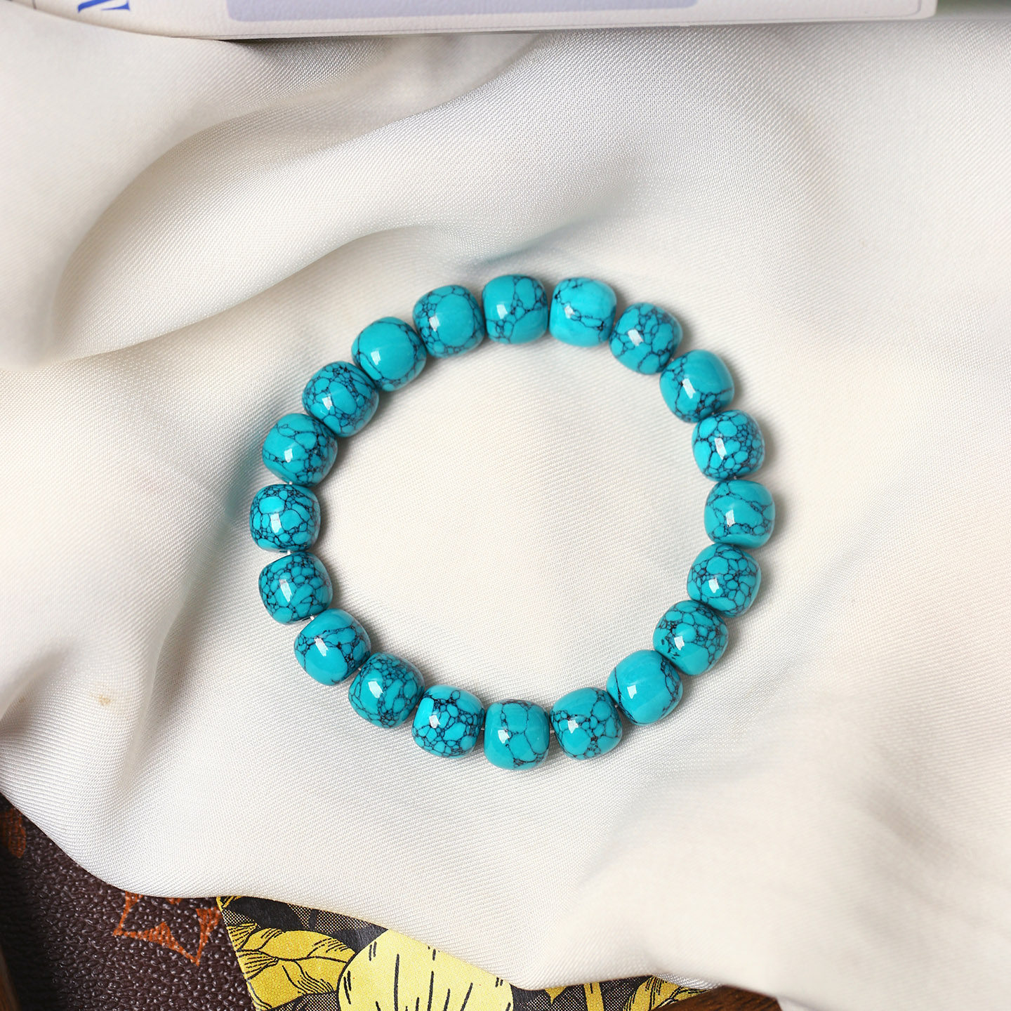 菱镁矿网花老型珠单圈手链瓷蓝色乌蓝花松石平替款手串男女款手串