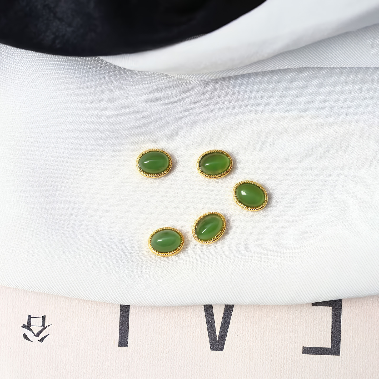 天然俄罗斯碧玉配珠椭圆镂空手链隔珠装饰18K金玉石配件饰品